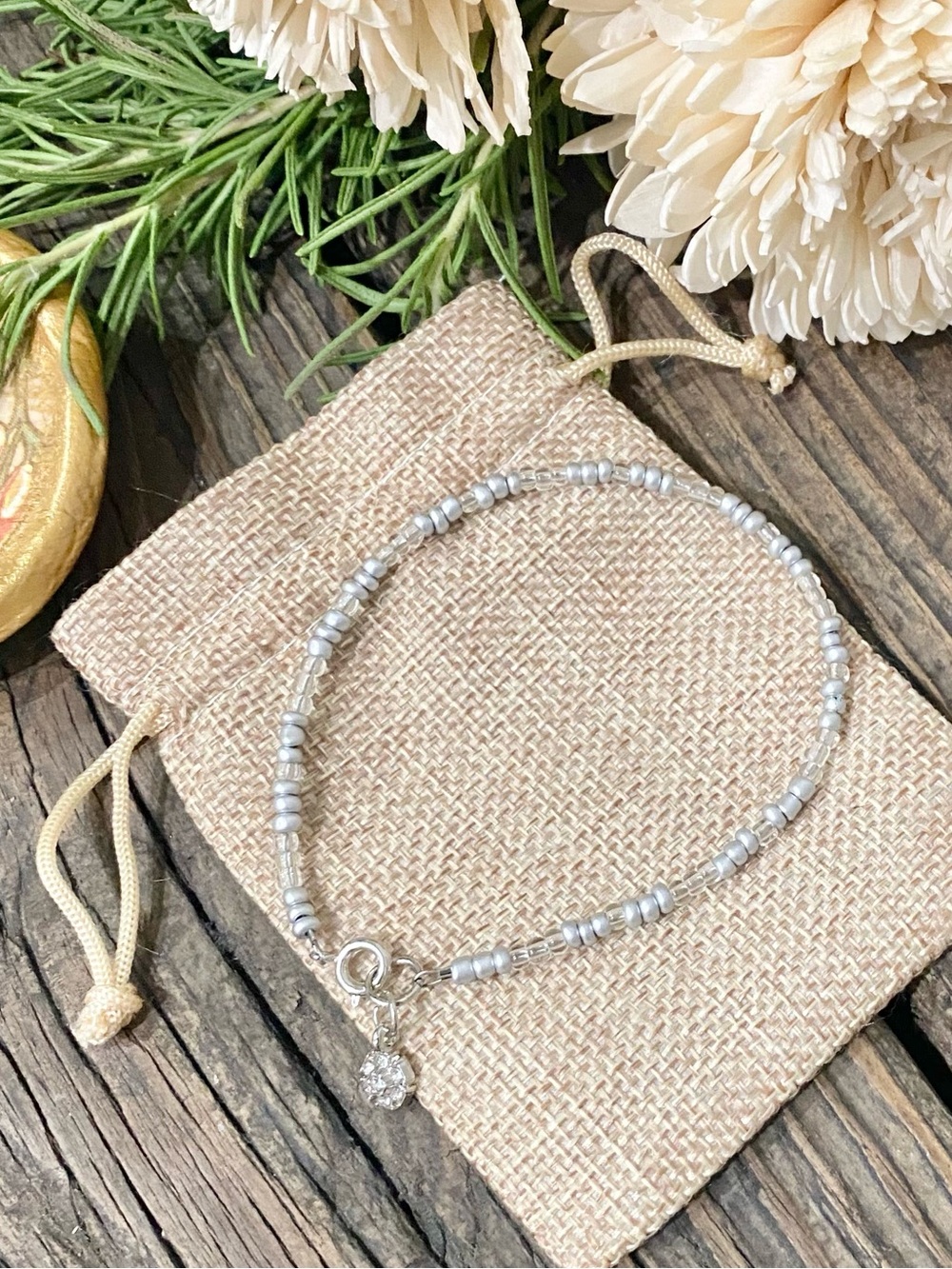 Silver Charm Glass Beaded Bracelet